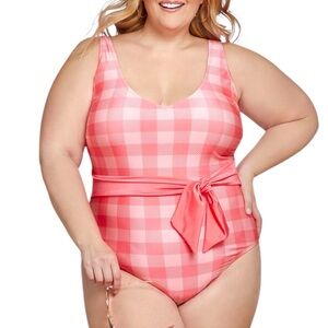 Lysa Swimwear NADIA One Piece Pink Gingham Plus Size Swimsuit 3X 26W